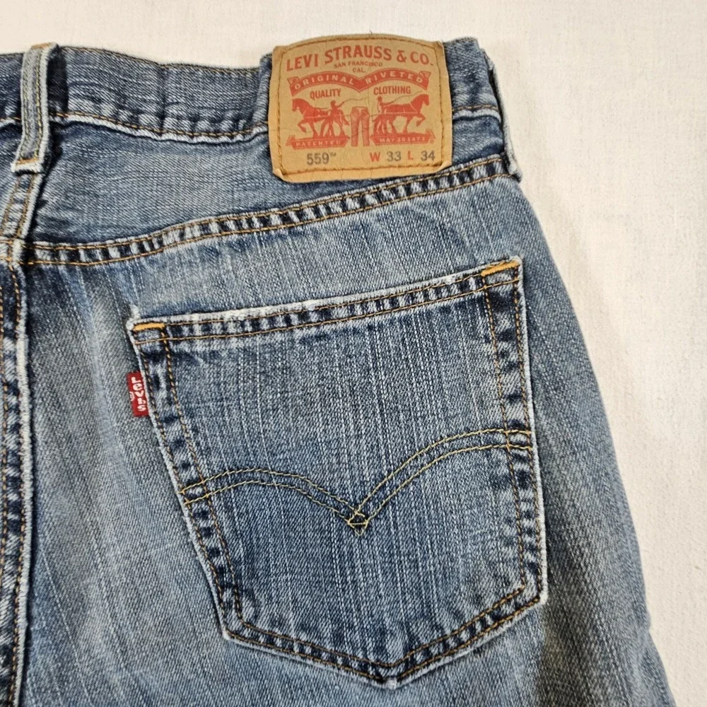 Levis 559 Jeans Mens 33 34 Straight Leg Blue Denim Relaxed Fit Medium Wash‎